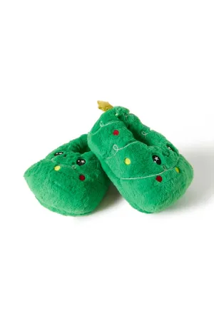 Forever 21 Women's Plush Christmas Tree House Slippers Green Forever 21