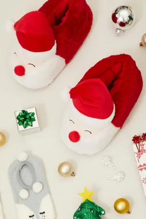 Forever 21 Women's Plush Santa Indoor Slippers Red/White Forever 21