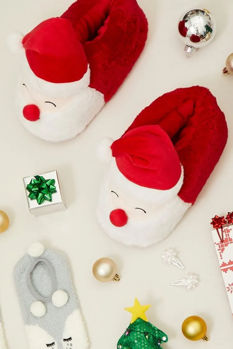 Forever 21 Women's Plush Santa Indoor Slippers Red/White Forever 21