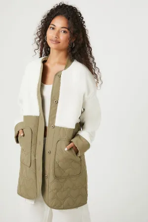Forever 21 Women's Quilted Heart Colorblock Shacket Olive/Multi Forever 21