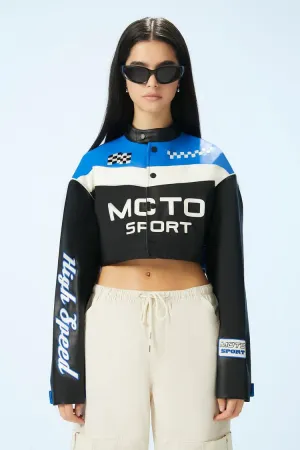 Forever 21 Women's Racer Moto Sport Cropped Jacket Black/Multi Forever 21