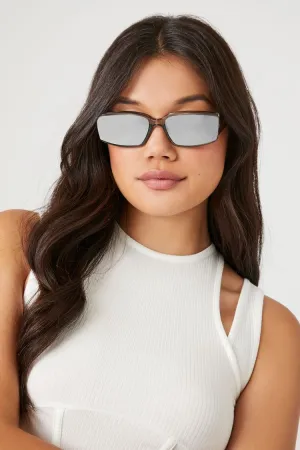 Forever 21 Women's Reflective Rectangular Sunglasses Grey/Silver Forever 21