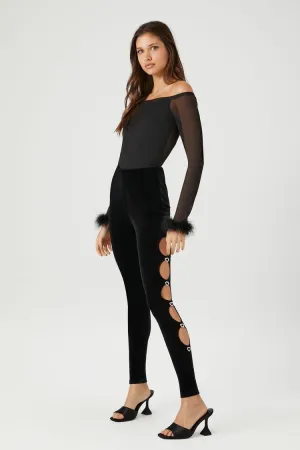 Forever 21 Women's Rhinestone Heart Cutout Leggings Black Forever 21