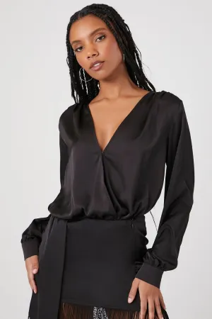 Forever 21 Women's Satin Surplice Bodysuit Black Forever 21