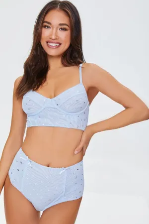 Forever 21 Women's Star Print Bow Mesh Panties Cloud Forever 21