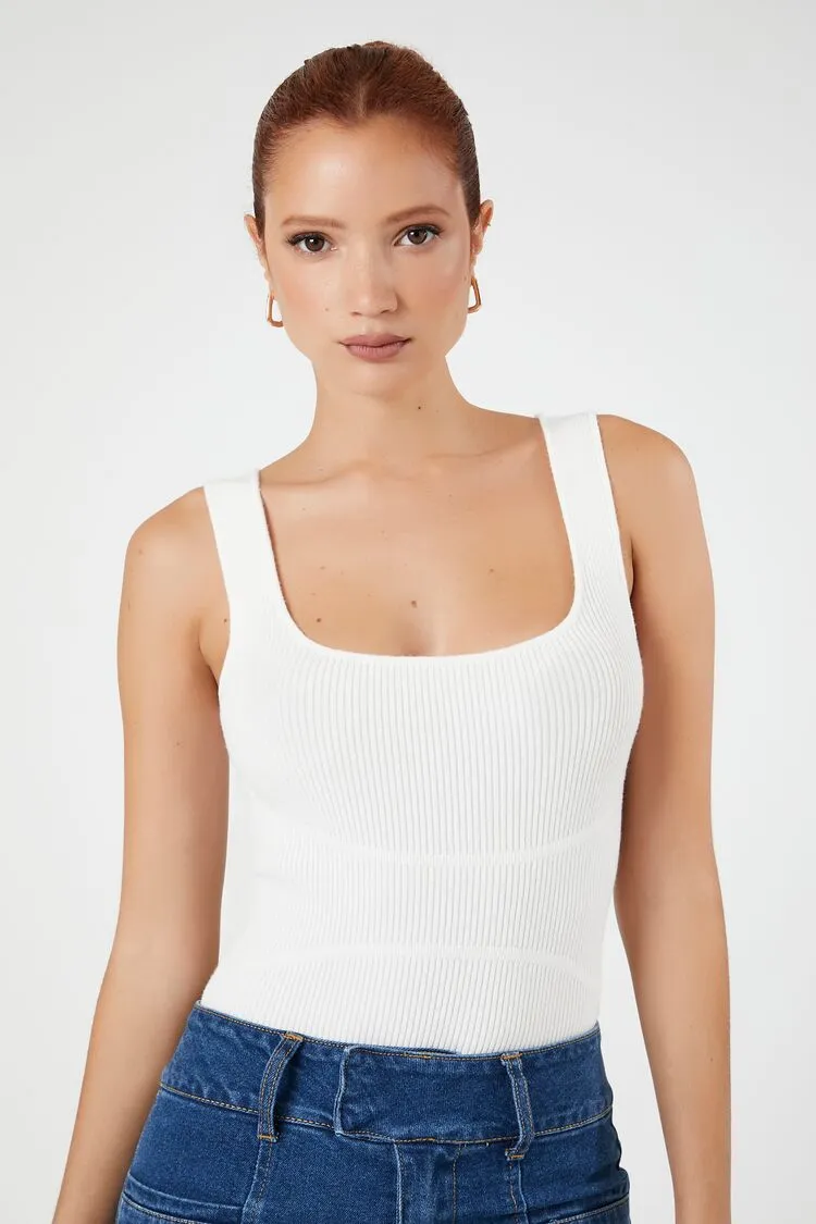Forever 21 Women's Sweater-Knit Tank Bodysuit White Forever 21
