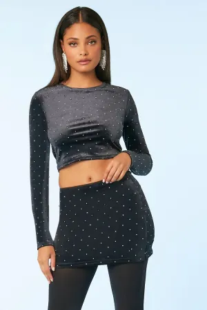Forever 21 Women's Velvet Rhinestone Mini Skirt Black Forever 21