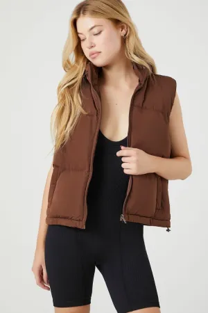 Forever 21 Women's Zip-Up Puffer Vest Chocolate Forever 21