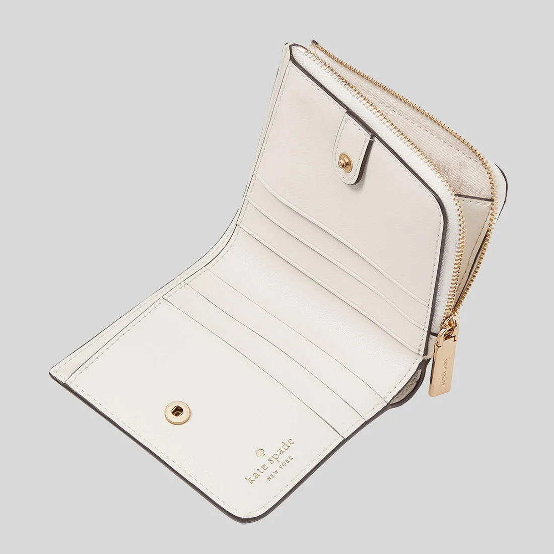 KATE SPADE Madison Heartfelt Geo Boxed Small L-zip Bifold Wallet Cream Multi KF346