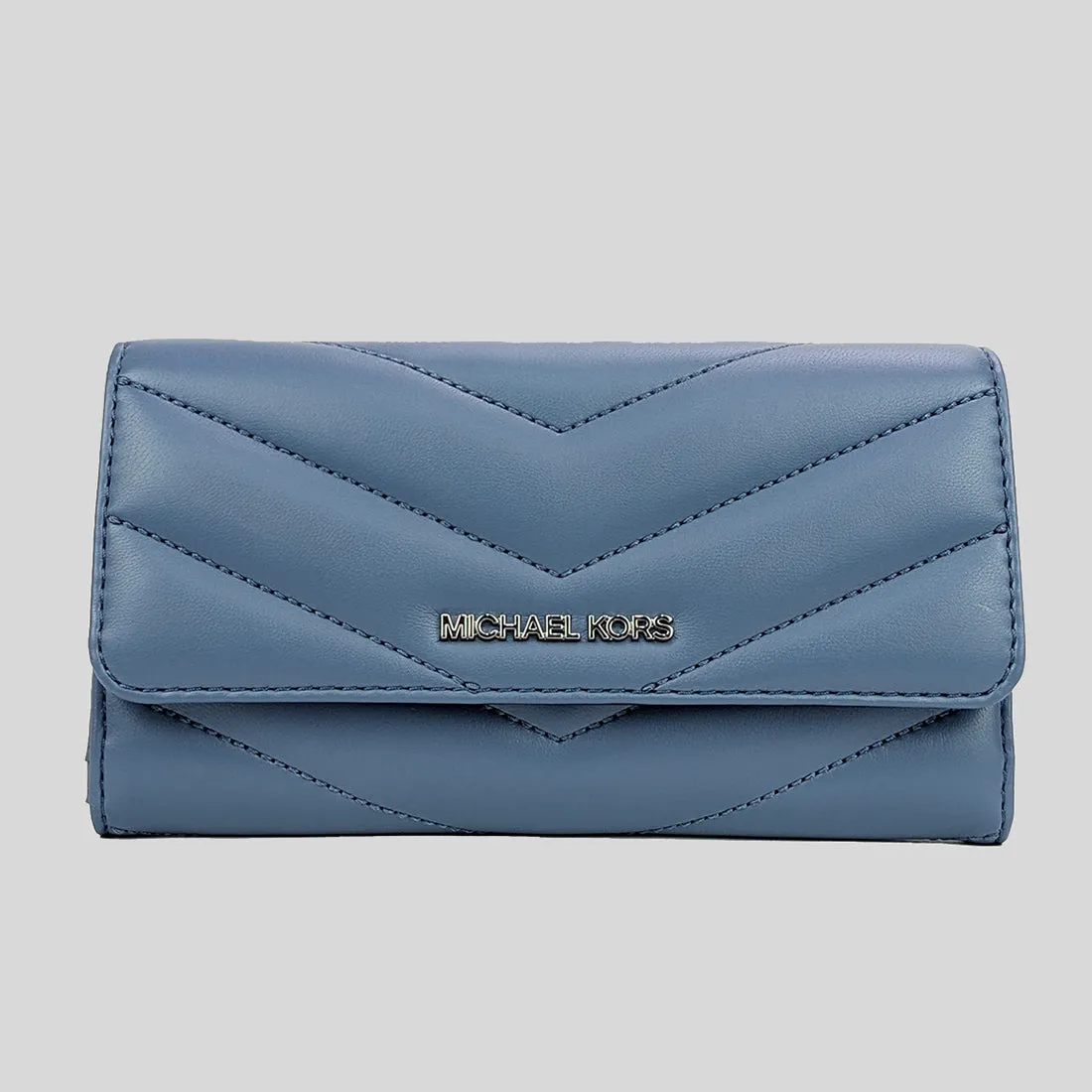 MICHAEL KORS Jet Set Travel Soft Quilted Leather Large Trifold Wallet Denim 35R4STVF9V
