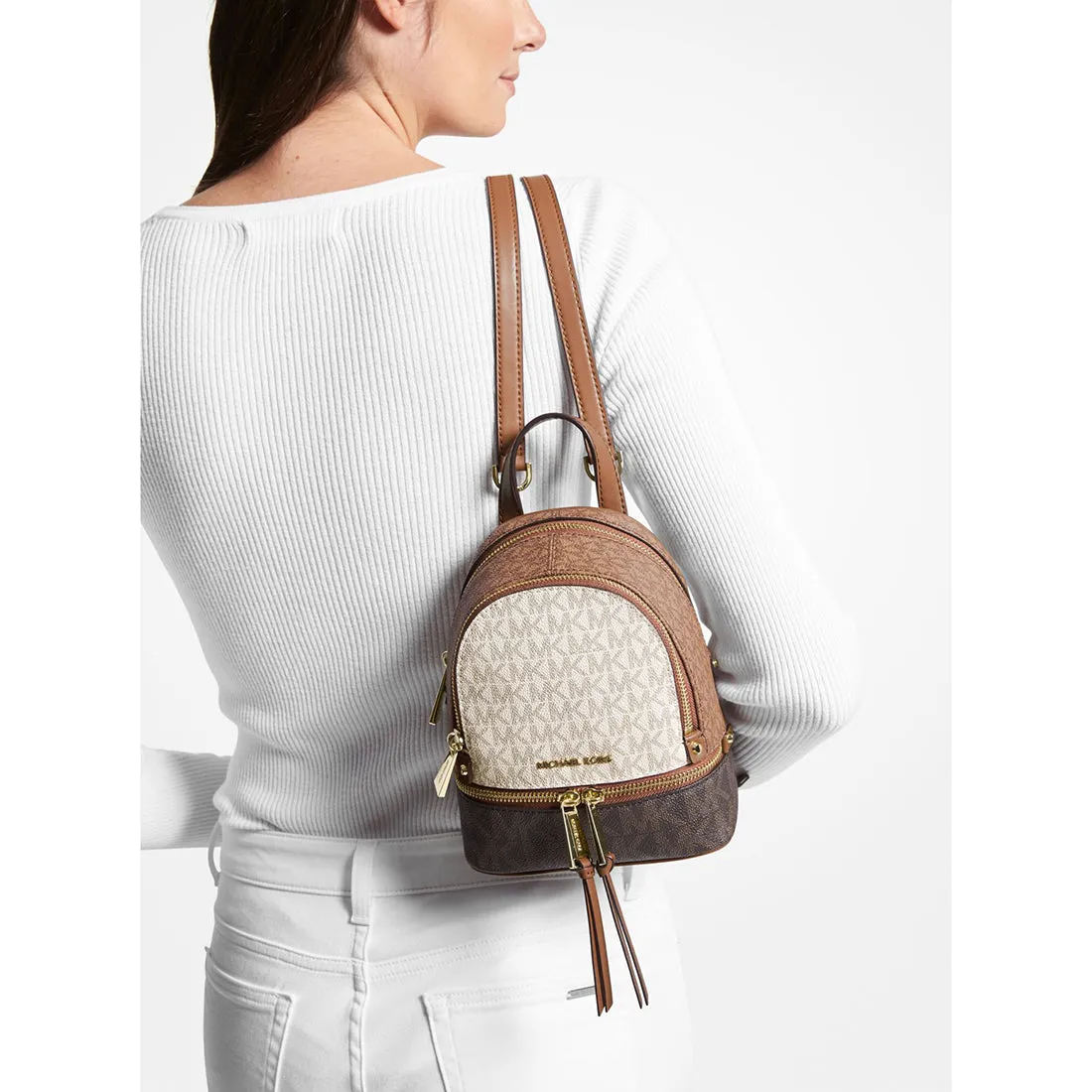 Michael Kors Rhea Mini Color-Block Logo Backpack Luggage Multi 30S0GEZB0B