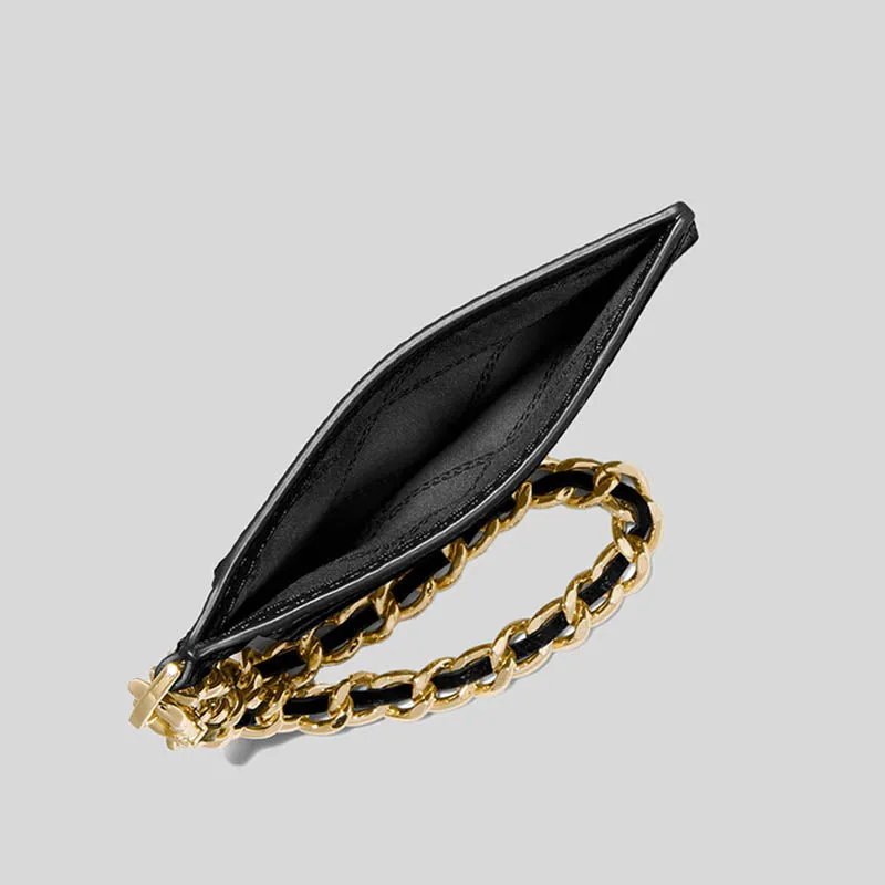 Michael Kors Small Pebbled Leather Chain Card Case Black 32F2GT9D5L