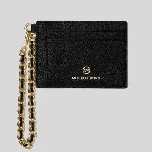 Michael Kors Small Pebbled Leather Chain Card Case Black 32F2GT9D5L