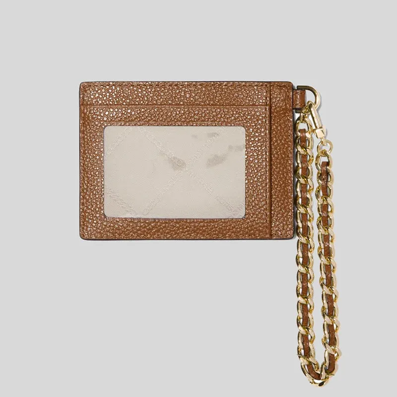 MICHAEL KORS Small Pebbled Leather Chain Card Case Luggage 32F2GT9D5L