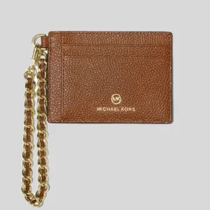 MICHAEL KORS Small Pebbled Leather Chain Card Case Luggage 32F2GT9D5L