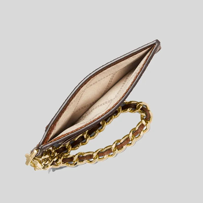 MICHAEL KORS Small Pebbled Leather Chain Card Case Luggage 32F2GT9D5L