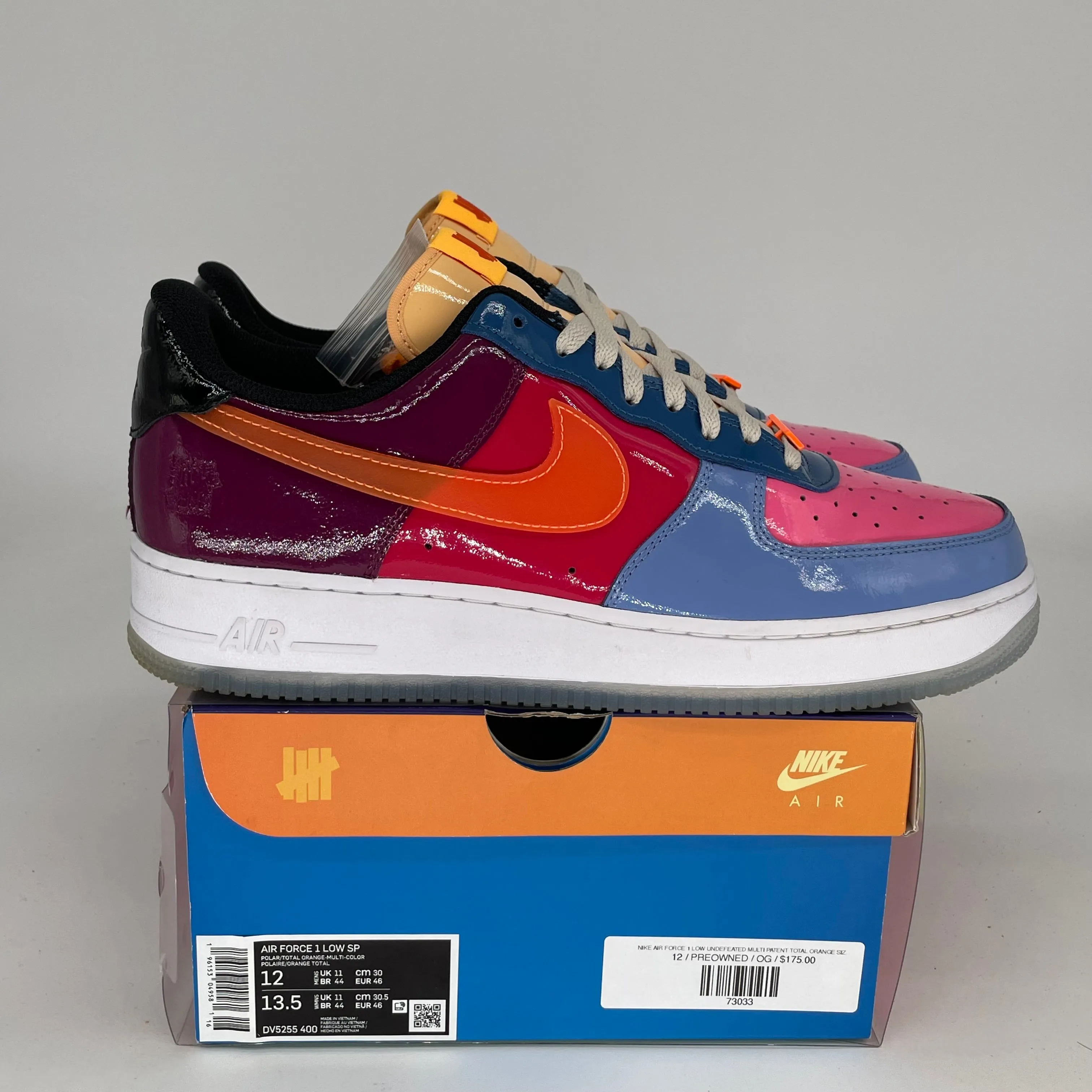NIKE AIR FORCE 1 LOW UNDEFEATED MULTI PATENT TOAL ORANGE SIZE 12 DV5255-400
