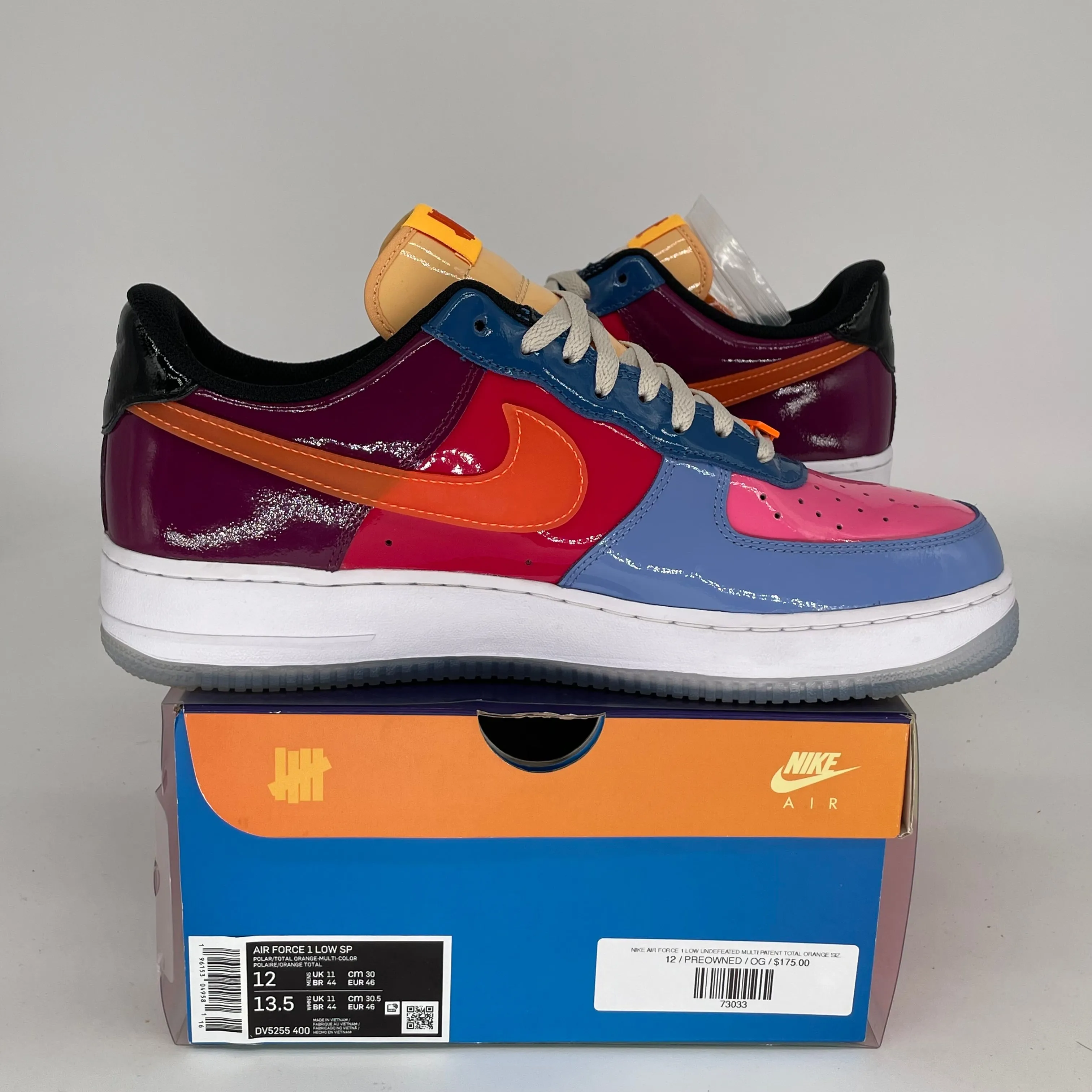 NIKE AIR FORCE 1 LOW UNDEFEATED MULTI PATENT TOAL ORANGE SIZE 12 DV5255-400
