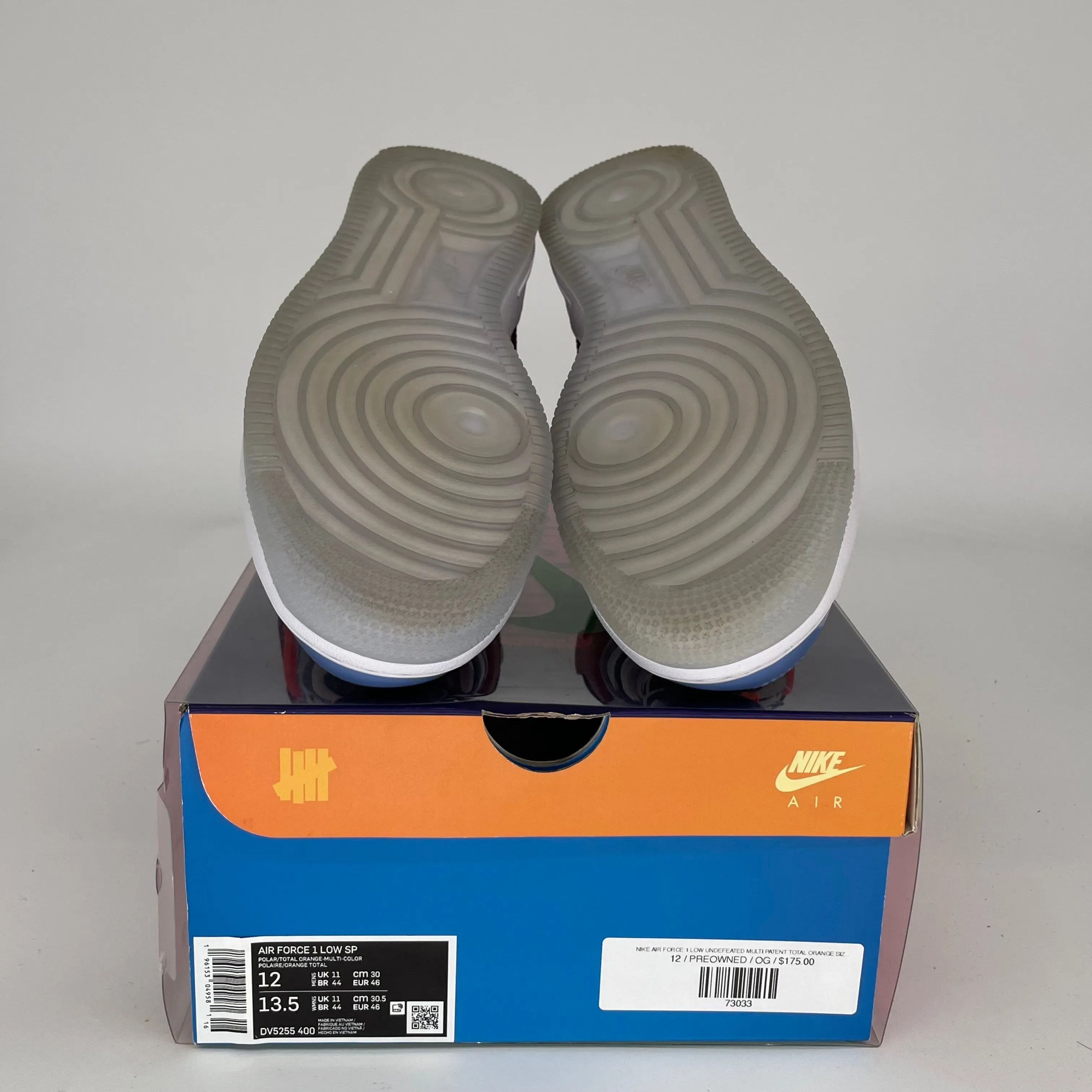 NIKE AIR FORCE 1 LOW UNDEFEATED MULTI PATENT TOAL ORANGE SIZE 12 DV5255-400