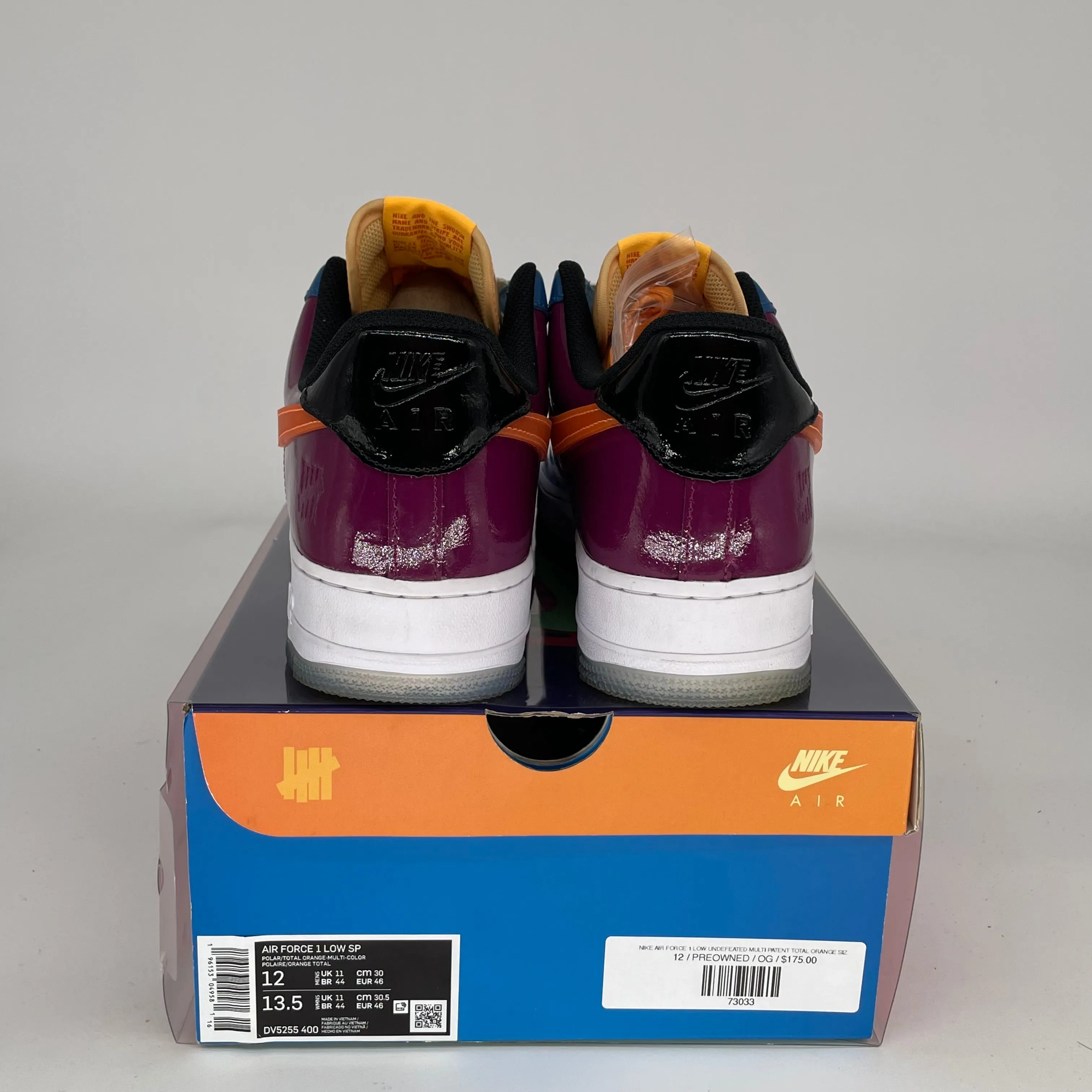 NIKE AIR FORCE 1 LOW UNDEFEATED MULTI PATENT TOAL ORANGE SIZE 12 DV5255-400