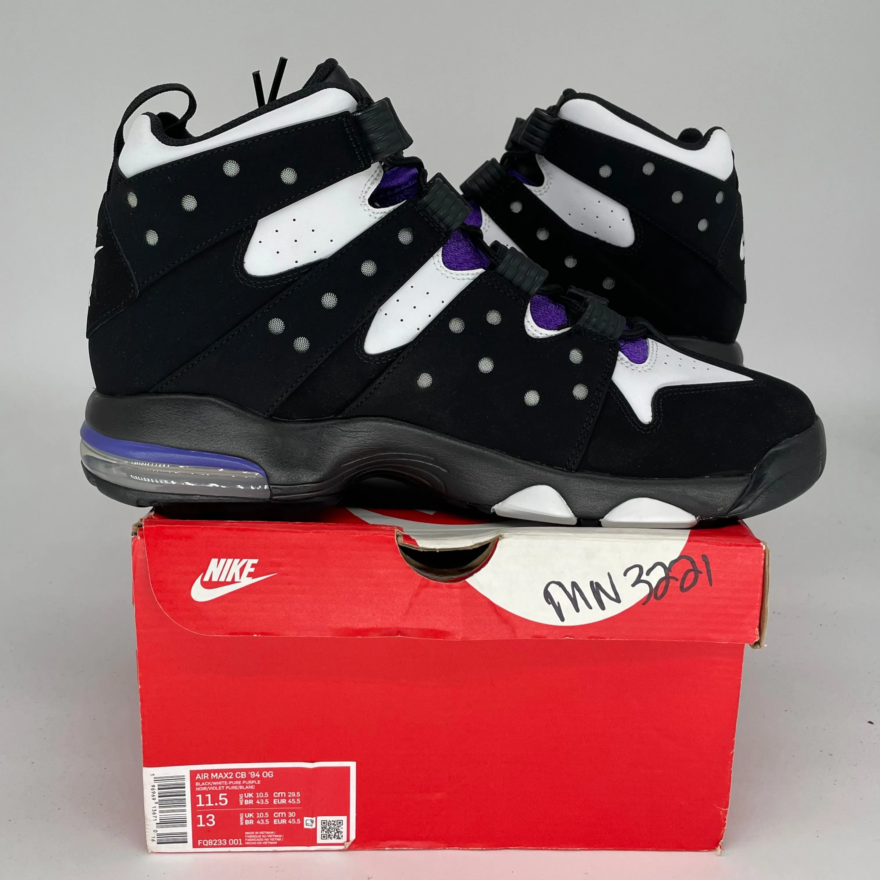 NIKE AIR MAX 2 CB 94 BLACK WHITE PURPLE SIZE 11.5 FQ8233-001