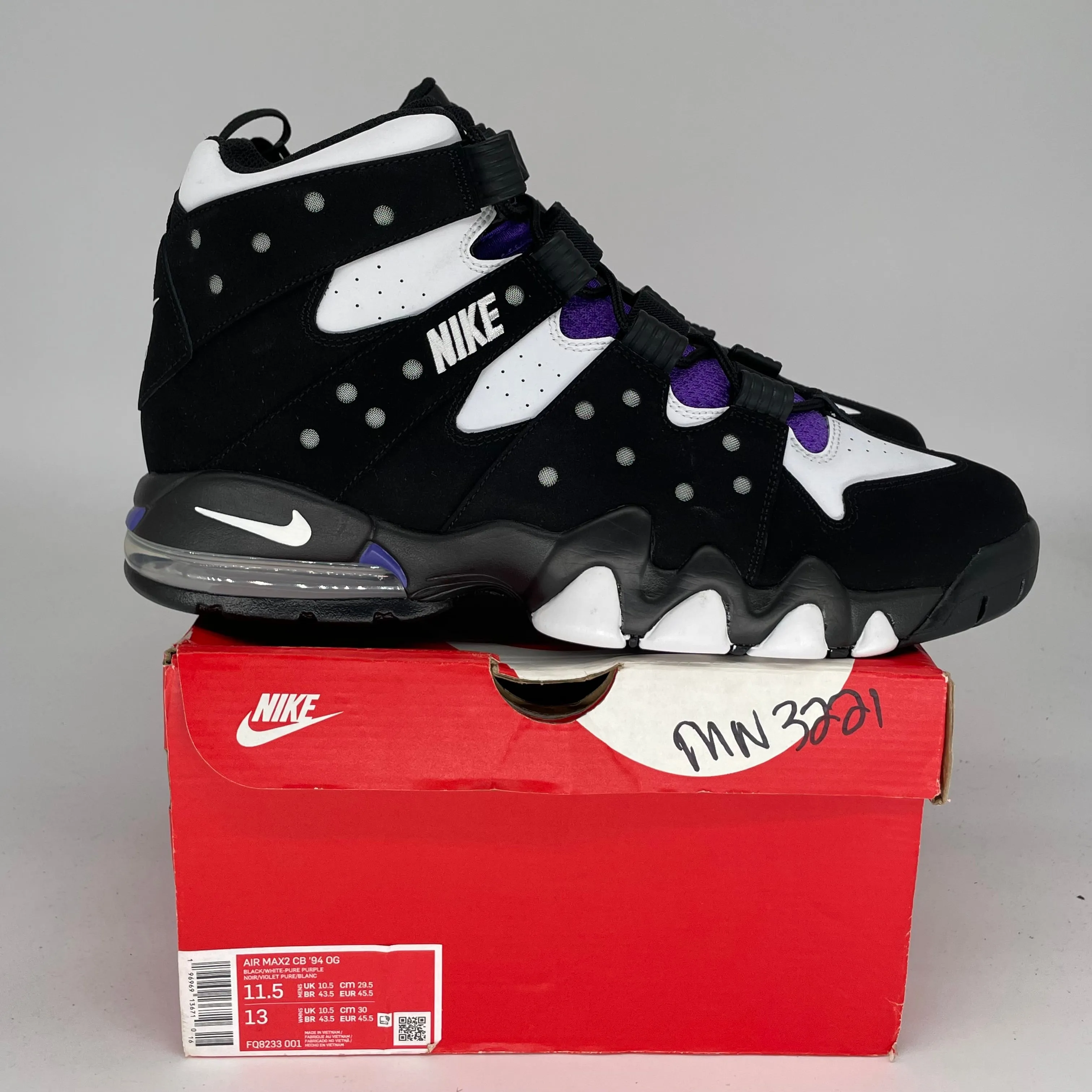 NIKE AIR MAX 2 CB 94 BLACK WHITE PURPLE SIZE 11.5 FQ8233-001