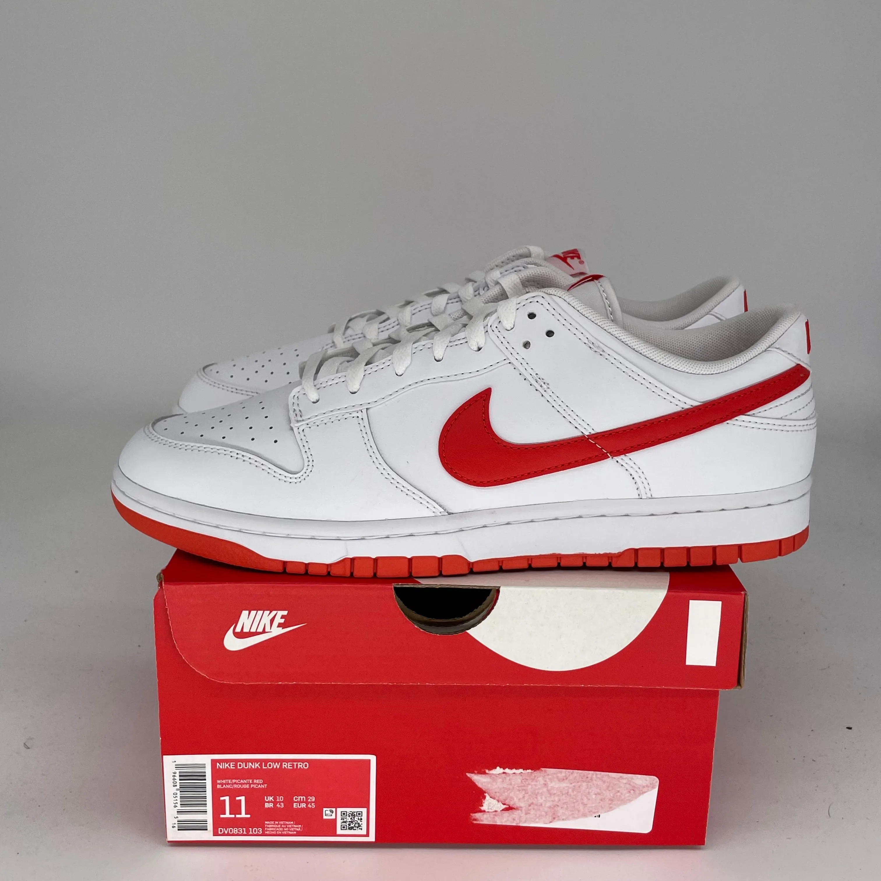 NIKE DUNK LOW WHITE PICANTE RED SIZE 11 DV0831-103