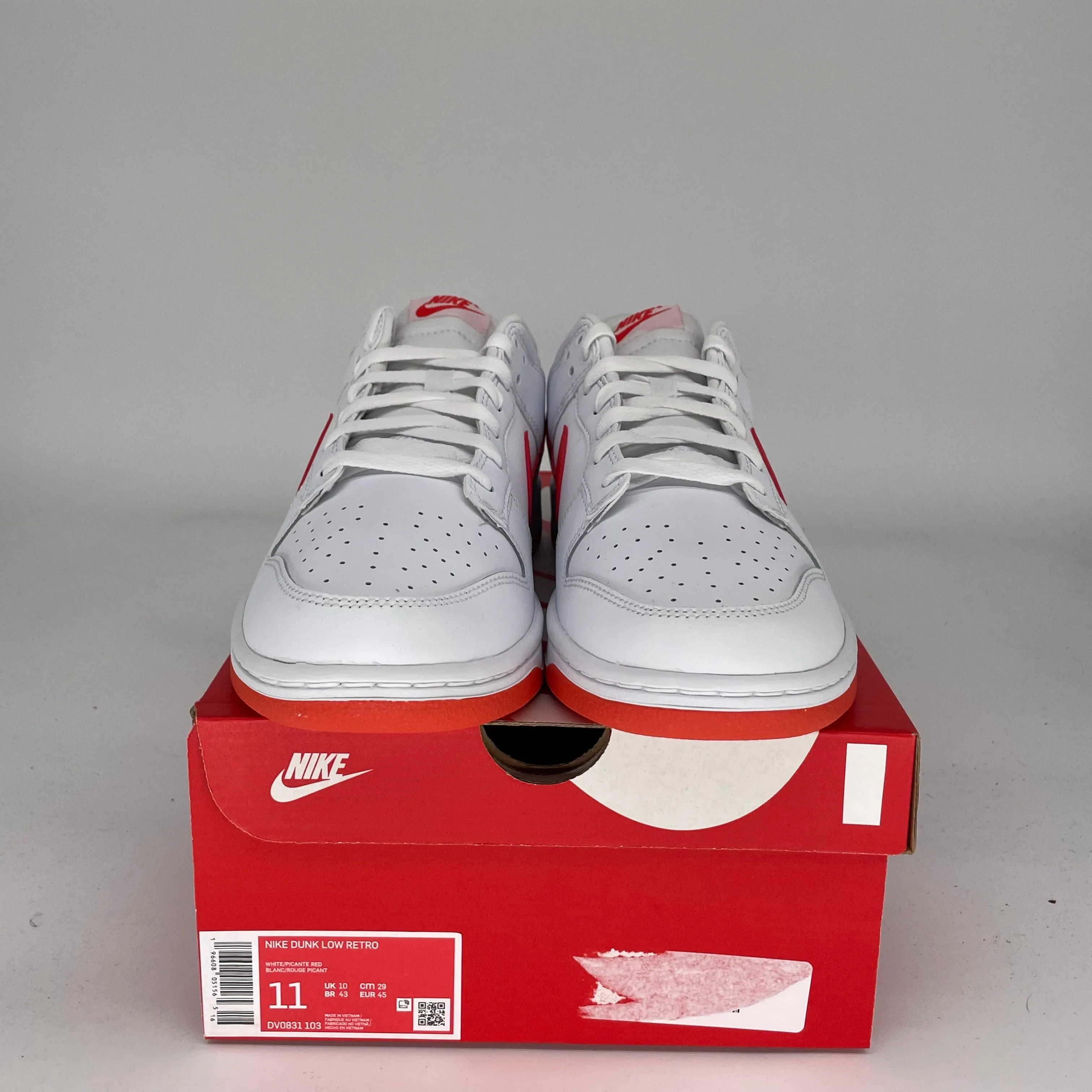 NIKE DUNK LOW WHITE PICANTE RED SIZE 11 DV0831-103