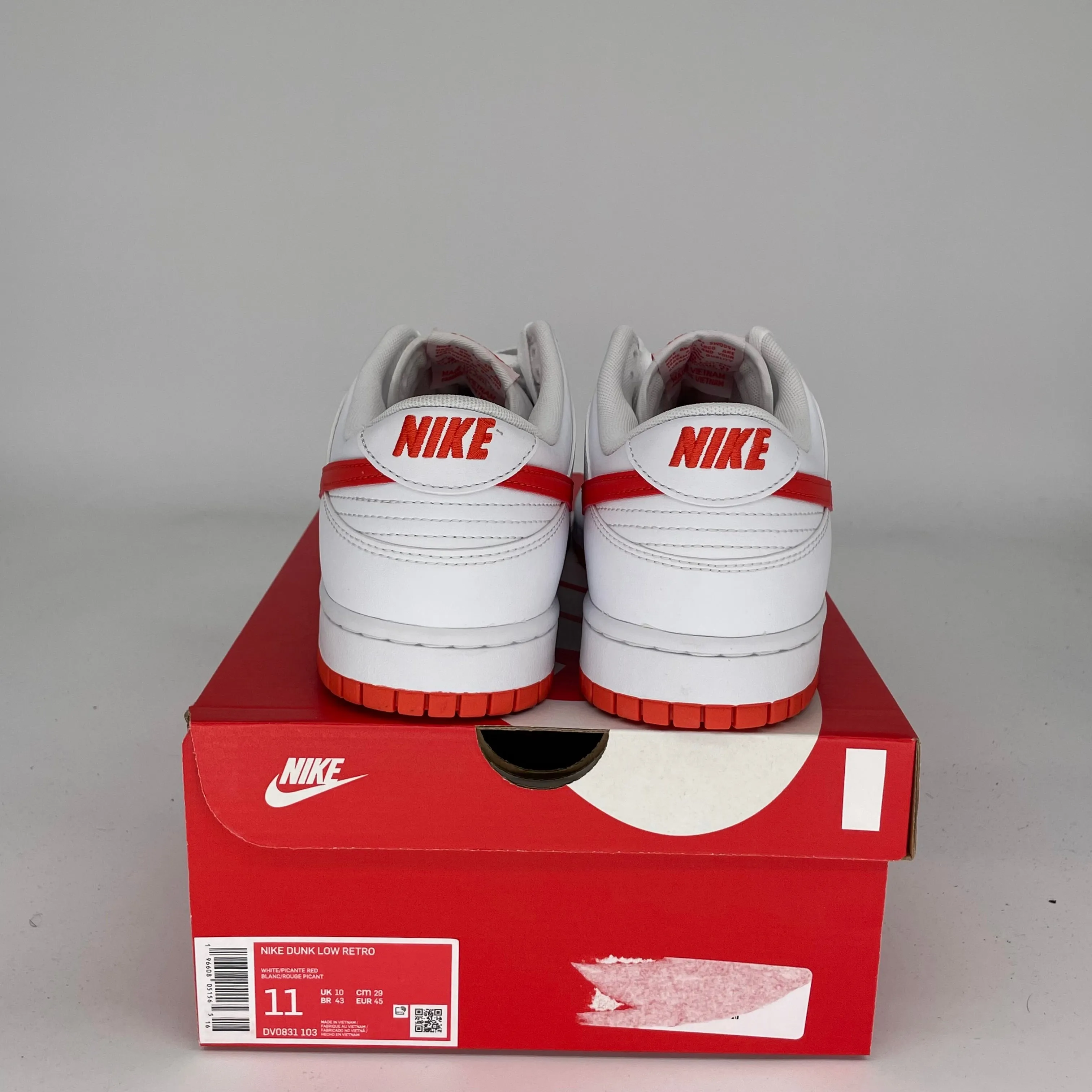 NIKE DUNK LOW WHITE PICANTE RED SIZE 11 DV0831-103